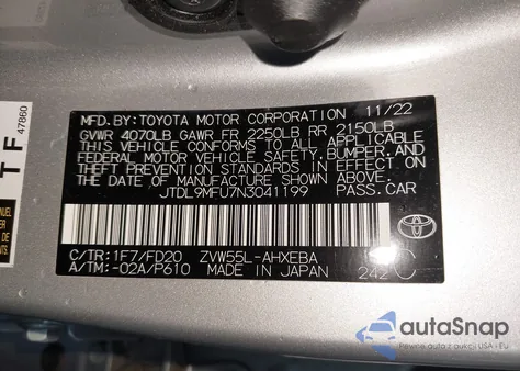 2022 Toyota Prius Le Awd-E z USA, uszkodzony, nr VIN JTDL9MFU7N3041199